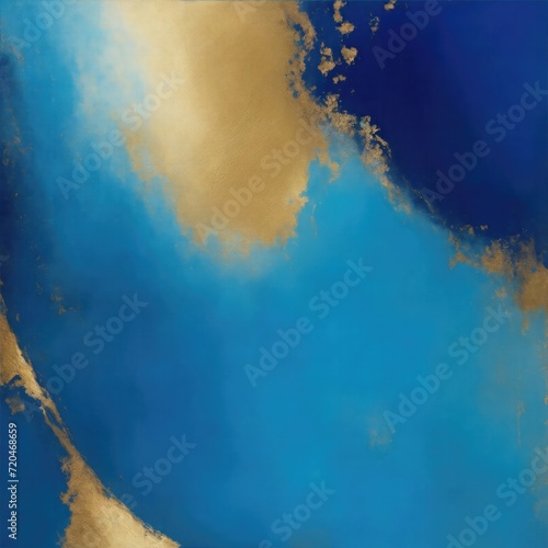 Abstract Blue and gold painting background, brush texture, gold texture