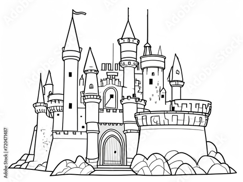 fantasy Magic Castle Coloring Page. Generative Ai