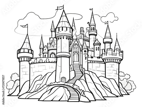 fantasy Magic Castle Coloring Page. Generative Ai