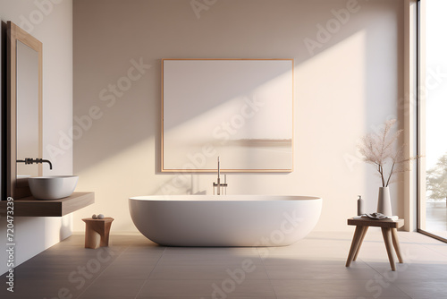 A minimalist bathroom with a freestanding bathtub