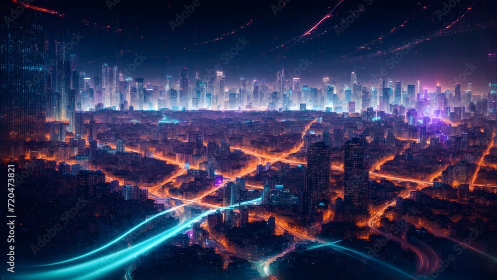 Urban Night Lights Loop with City Skyline and Dusk Panorama Urban Night Lights Loop with City Skyline and Dusk Panorama