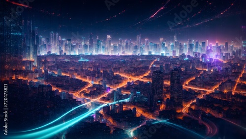 Urban Night Lights Loop with City Skyline and Dusk Panorama © RizkiCreative
