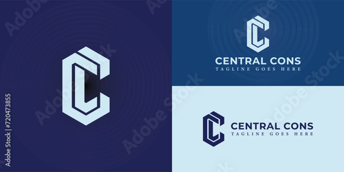 Initial letters CC rounded hexagon shape monogram blue simple modern logo presented with multiple background colors. The logo is suitable for construction company logo design inspiration