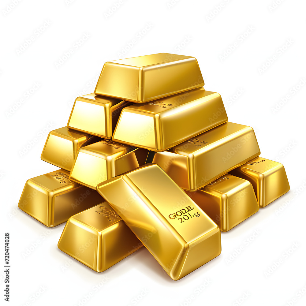 Gold bars isolated on white background, cartoon style, png
