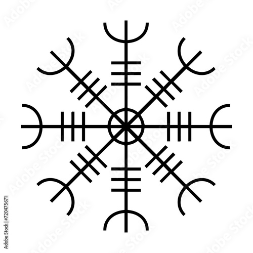 Egishjalmur, Helm of awe (helm of terror), Icelandic magical staves, isolated on white. Vector illustration