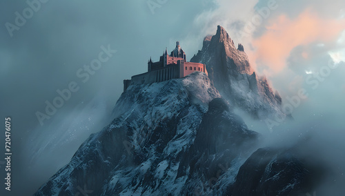 a fantasy castle is on top of an amazing mountain 