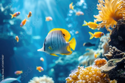 Vibrant Butterflyfish Swimming in Coral Reef
