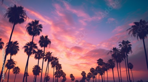Palm trees silhouettes at sunset panorama  background  wallpaper  calm and relaxing  mental health  emotional balance