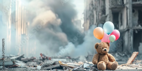 Teddy Bear Amidst Devastation, Symbol of Hope and Innocence