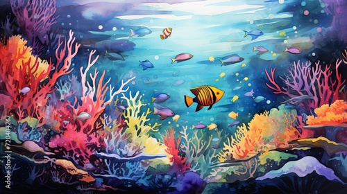 Mesmerizing underwater oasis: Vibrant coral reef teeming with tropical fish © Georgii