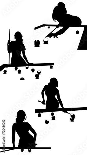 Stylish silhouettes of pool / snooker ladies