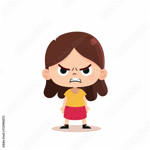 Angry little girl, with a disgruntled face on a white background