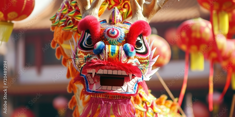 Chinese dragon as a character for the dragon dance at the Chinese New Year festival.