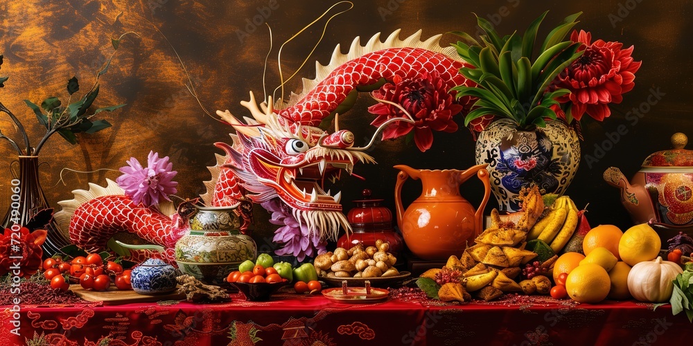 Chinese new year still life of dragon celebration.