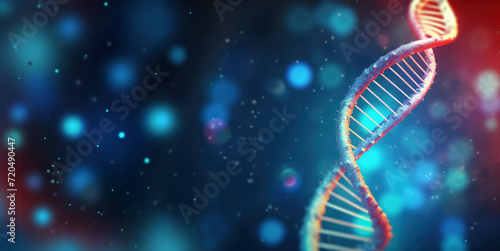 DNA model concept with double helix illustration and dark blue background. Generative AI