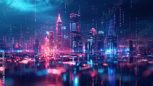 cityscape with space and neon light effect. Modern hi-tech  science  futuristic technology concept. Abstract digital high tech city design for banner background