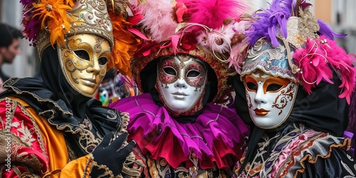 People wearing masks at the Venice Carnival. venetian carnival mask. © Nopparat