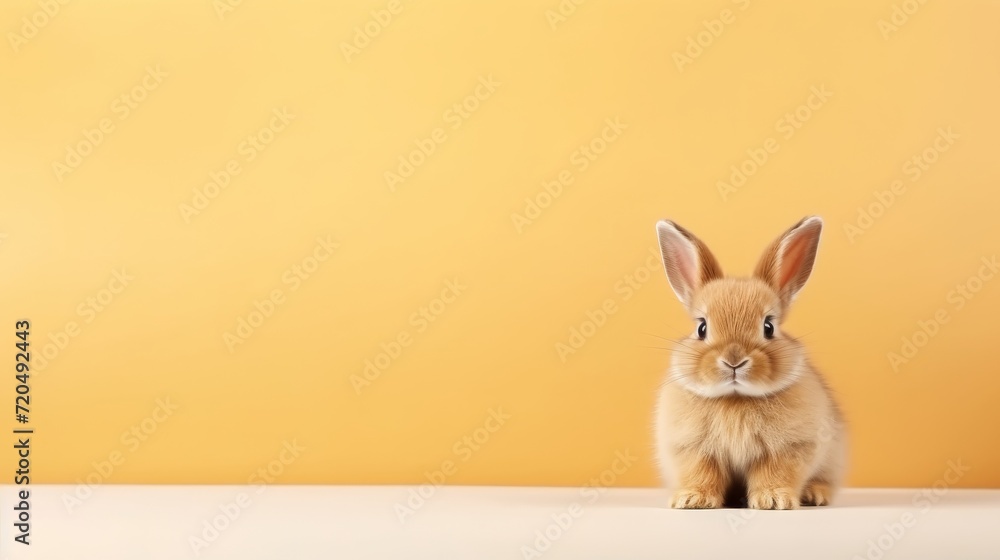 Obraz premium cute animal pet rabbit or bunny brown color smiling and laughing isolated with copy space for easter background, rabbit, animal, pet, cute, fur, ear, mammal, background, celebration, generate by AI