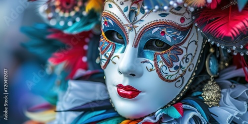 Woman wearing a colorful eleborate venetian carneval mask.  © Nopparat