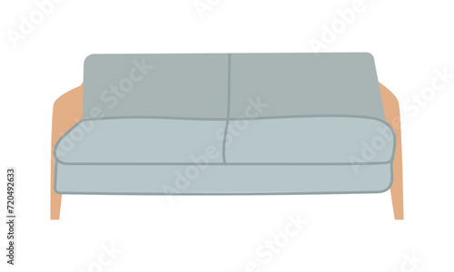 Blue Sofa in cartoon style flat design vector illustration , living furniture , doodle style on white background for different interior design uses.