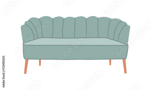 Blue Sofa in cartoon style flat design vector illustration , living furniture , doodle style on white background for different interior design uses.