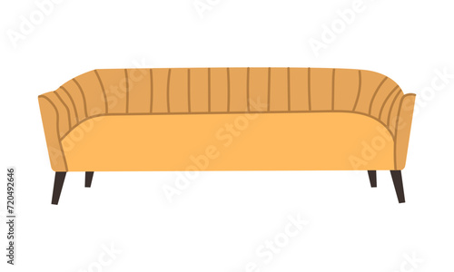 Yellow Sofa in cartoon style flat design vector illustration , living furniture , doodle style on white background for different interior design uses.