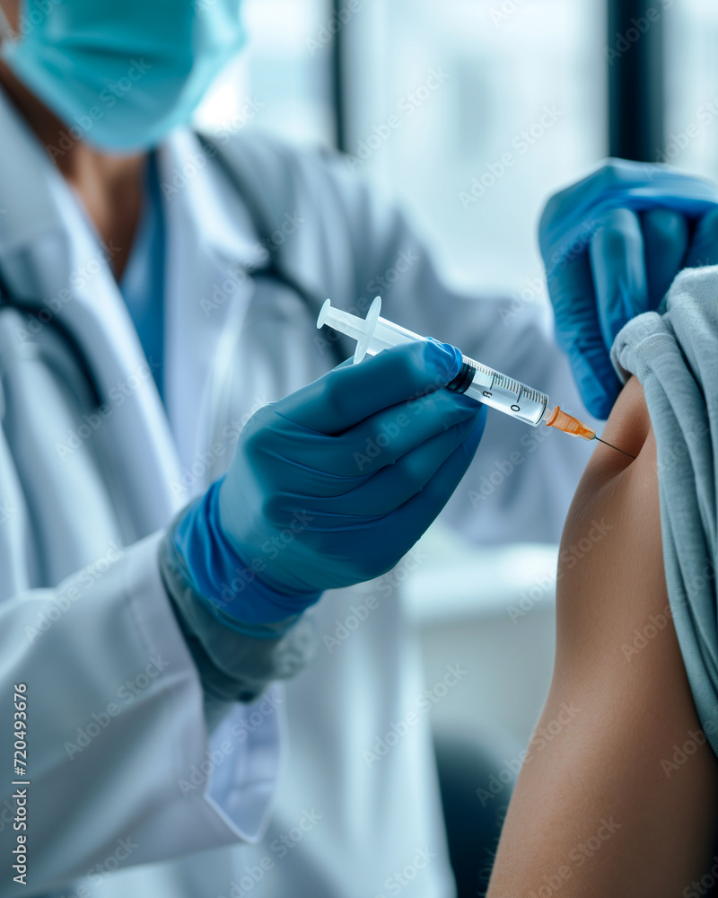 Doctor administering a vaccine to a patient Doctor administering a vaccine to a patient