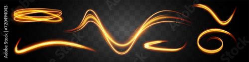 Light wave,shiny gold lines.Color glowing design element.Wavy bright stripes.Vector illustration.	

