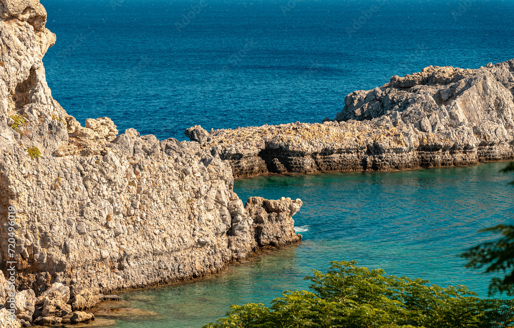 Fototapeta premium High cliffs in St. Paul's Bay in Rhodes in Greece.
