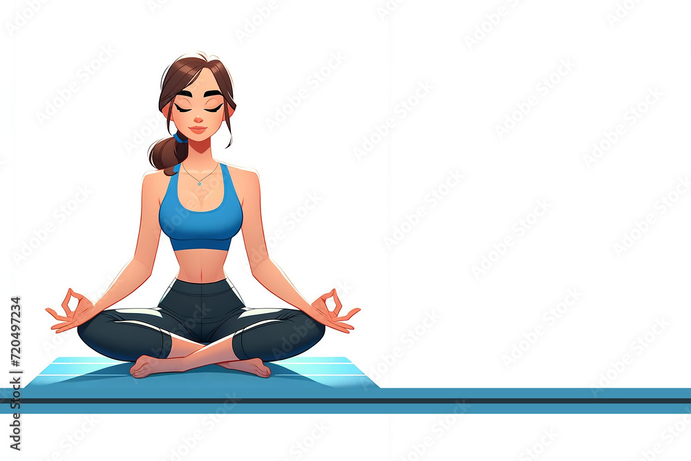 Yoga Bliss: Beautiful Woman in Lotus Pose Cartoon Illustration, Cartoon Woman Doing Yoga Exercise, Illustration of a Beautiful Woman in Pose Yoga Bliss: Beautiful Woman in Lotus Pose Cartoon Illustration, Cartoon Woman Doing Yoga Exercise, Illustration of a Beautiful Woman in Pose