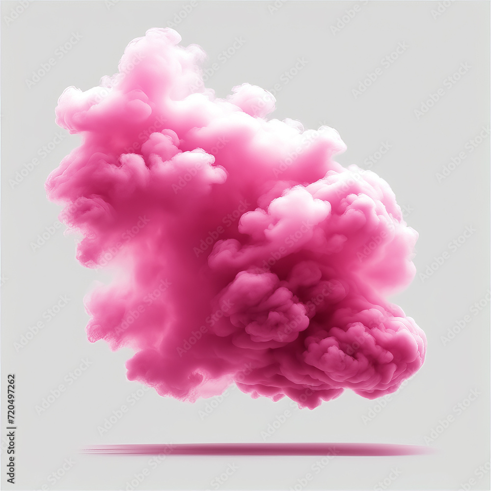 Close-up of an abstract pink cloud on a white background, moving freely in the air.