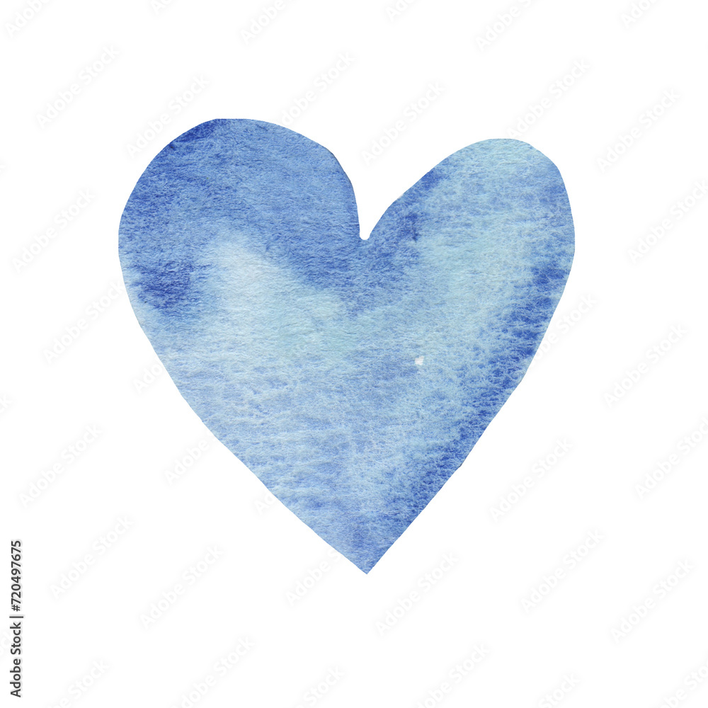 Watercolor blue hearts. Valentine's Day. Colorful watercolor romantic texture. Llovely card