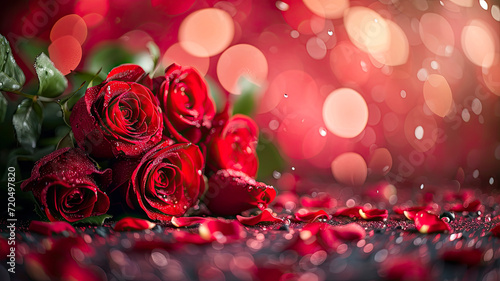 Enchanting Red Roses Bouquet with Dew Drops  Luxurious Valentine s Romance   Eternal Elegance - Ai Generated