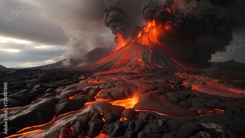 Inferno Unleashed. power of nature as incandescent lava erupts from a volcano.