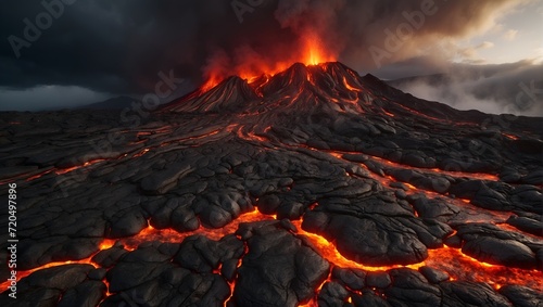 incandescent lava spewing from a volcanic eruption, a luminous cascade of molten lava