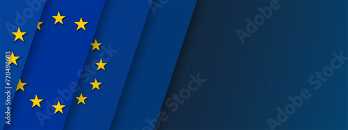 EU Europe Union flag background, banner, wallpaper for text. Europe patriotic template golden stars and blue field 