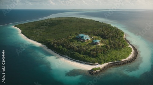 Private island top airal view, nature arial photography