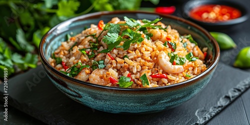 Southern Thai cuisine featuring spicy rice, captured in a high-quality image.