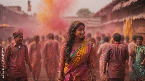 Holi, traditonal indian festival, girl celebrating holi festival photo