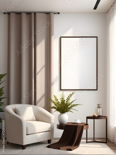 Mockup poster frame in minimalist living room interior