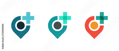 Set of abstract health care logo design, human icon, pin location icon vector illustration