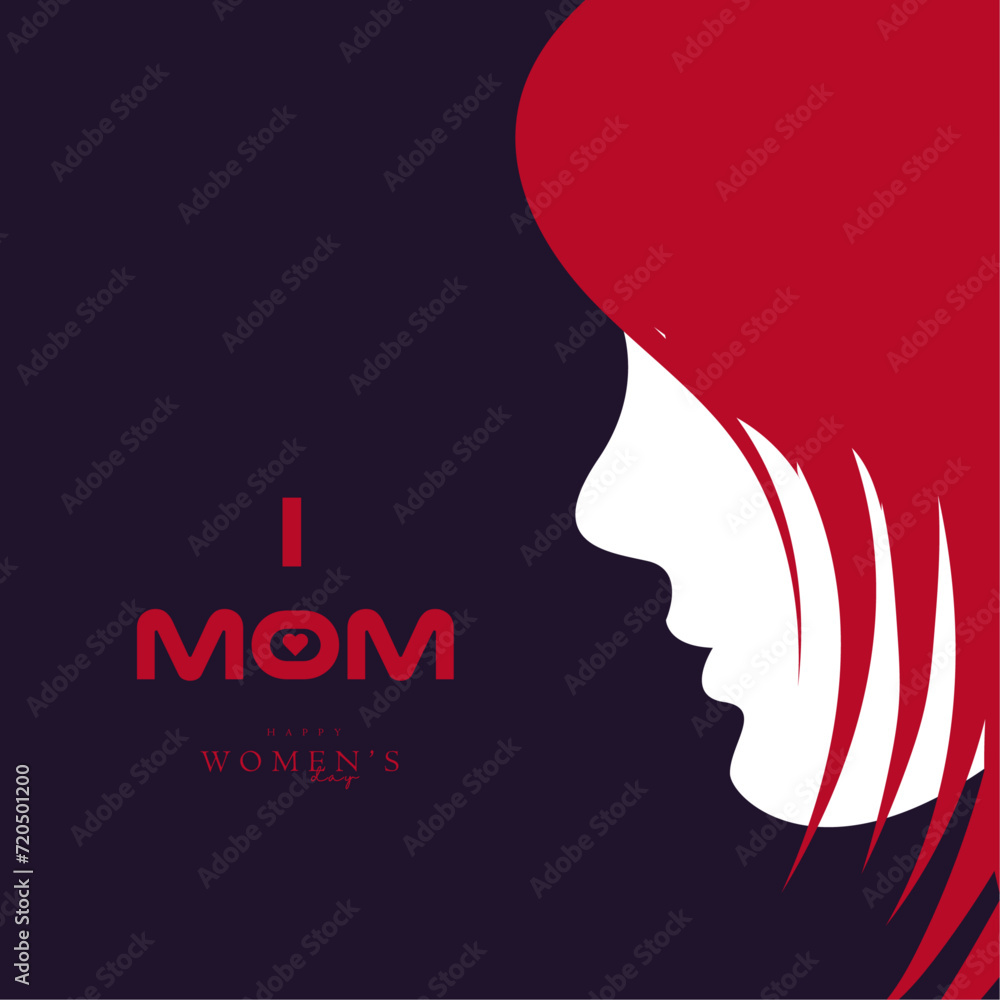 I Love mom text on dark background with girl head,The International Women Day with hearts banner. Hearts shapes for Women Day banner vector