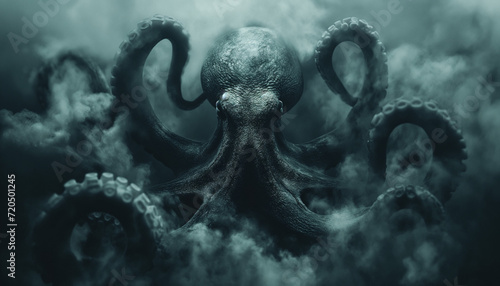 Kraken, a giant octopus emerging from the depths. Dark concept © Kyrtap_Studio