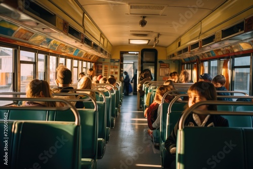Inside of a school bus with kids