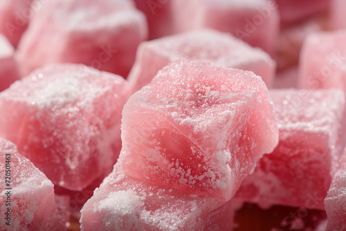 Turkish Delight: Rose Flavored Loukoumi Sprinkled with Sugar, a Sweet Confectionery Delight