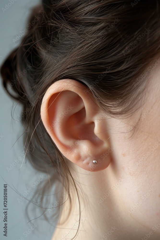 Macro image of a female ear, concept of healthy hearing or ear jewelry Macro image of a female ear, concept of healthy hearing or ear jewelry