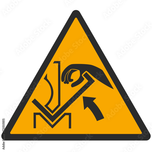 WARNING PICTOGRAM, HAND INJURY FROM WORKPIECE MOVING IN PRESS BRAKE MACHINERY ISO 7010 - W031, VECTOR