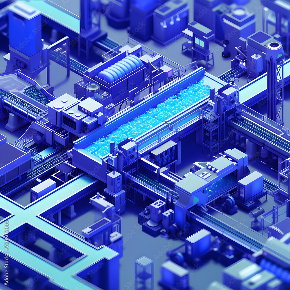 Isometric factory automated conveyor line Industrial illustration factory assembly line Isometric factory automated conveyor line Industrial illustration factory assembly line