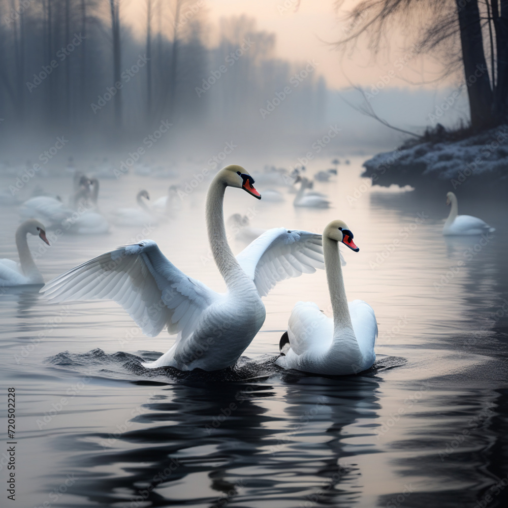 Fototapeta premium swans in the river