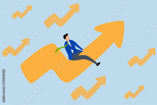 Stock prices rise in the market, a trader quickly drives to the top of the green rising chart.